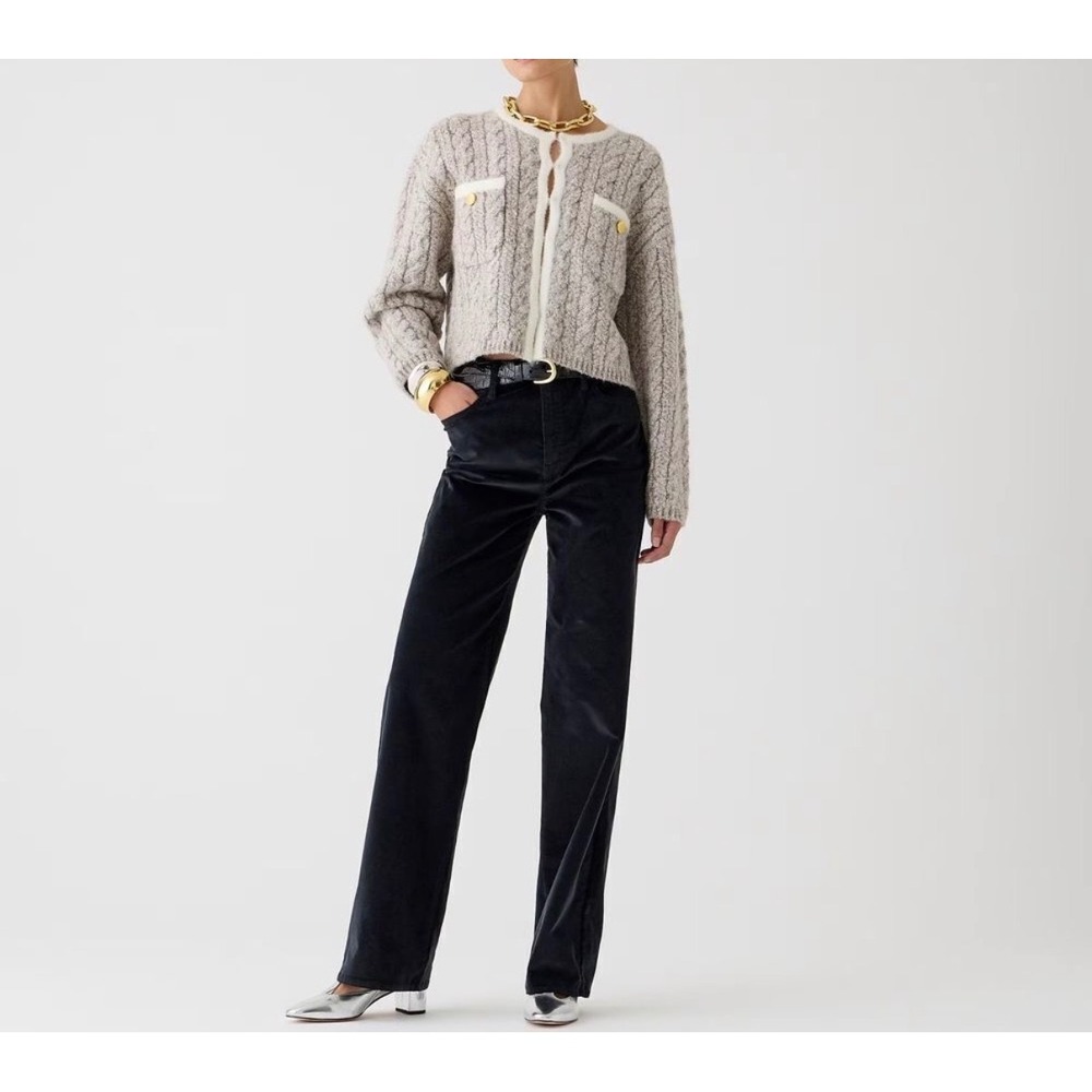J.Crew Full Length Slim Wide Leg Velvet Pants Womens 31 Black High Rise Preppy